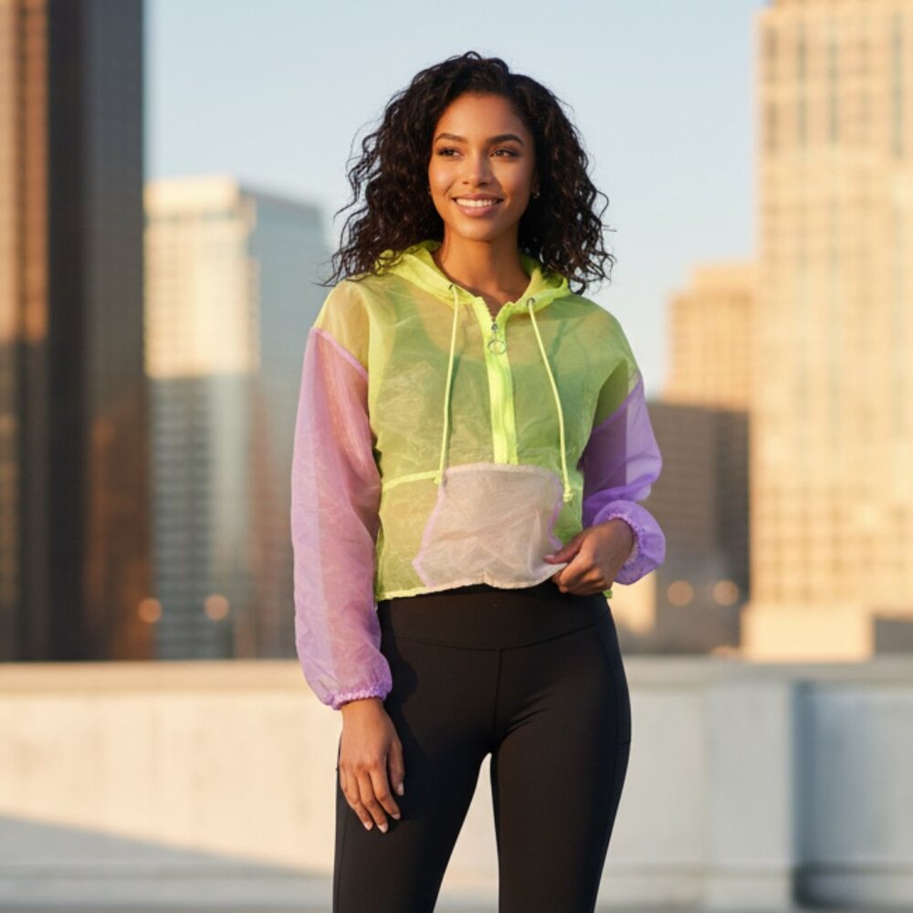 Love J Sheer Hooded windbreaker jacket hoodie with front pocket XL